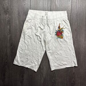 DKNY Active Womens White Tattoo Graphic Cotton Lounge Shorts Y2K Size Medium